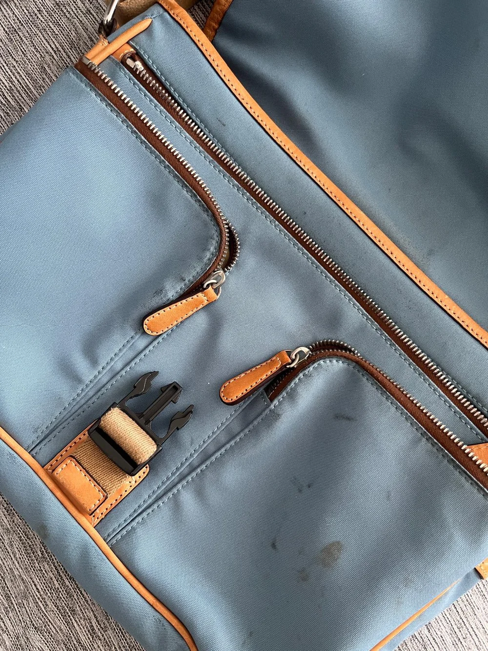 Coach Blue and Tan Leather-Trim Messenger Crossbody